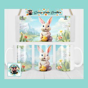 Ceramic Coffee Mug Easter Bunny Eggs Spring Flowers 15oz Hand Sublimated